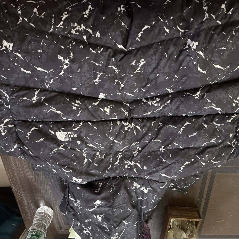 The North Face Black Puffer Jacket with White Marble Print - Picture 2 of 4